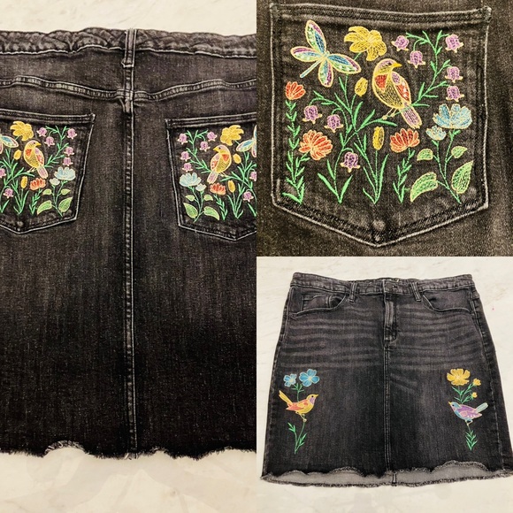 Universal Thread Dresses & Skirts - Bird / Floral embroidered black denim miniskirt